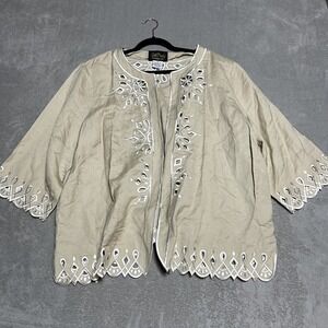 Bob Macke Blazer Womens 2X Beige Jcket Wearable Art Linen Blend Lightweight